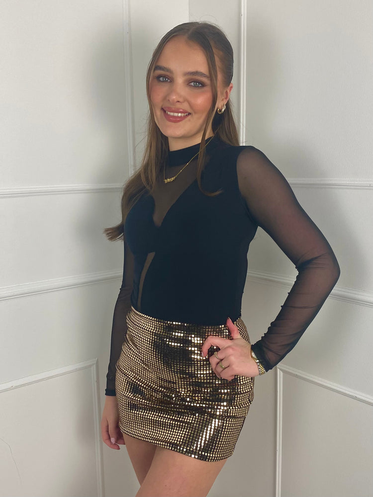 Square Sequin Mini Skirt- Gold