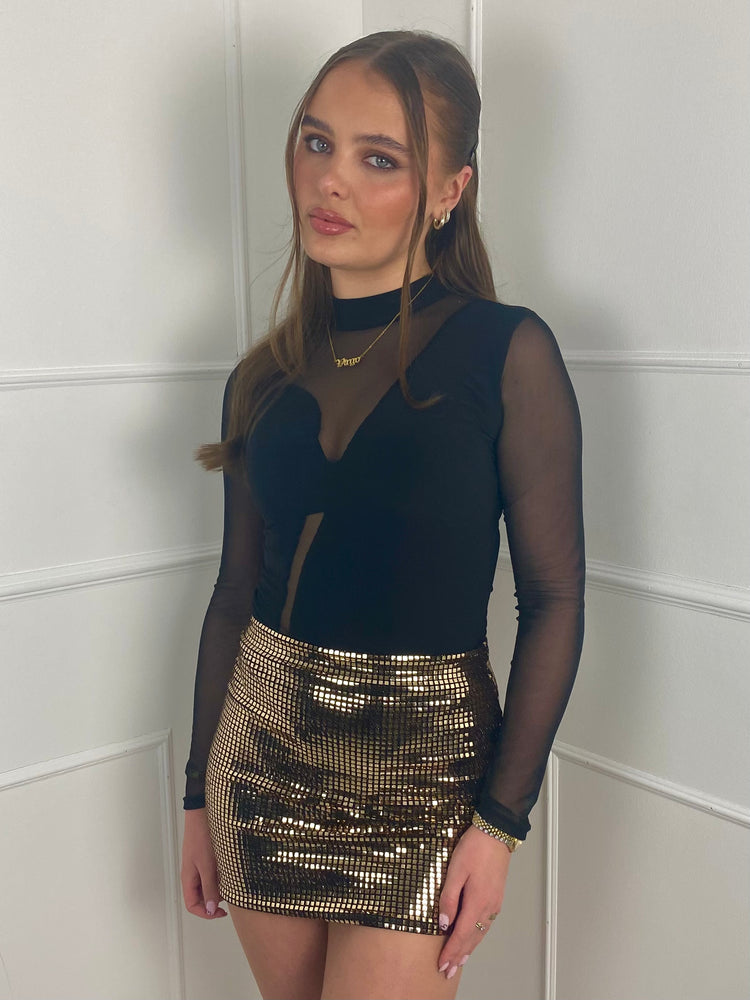 Square Sequin Mini Skirt- Gold
