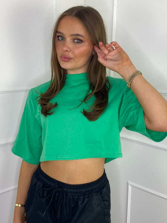 Padded Shoulder Cropped Tee - Green
