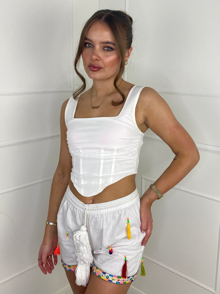 Tassel Boho Style Shorts - White
