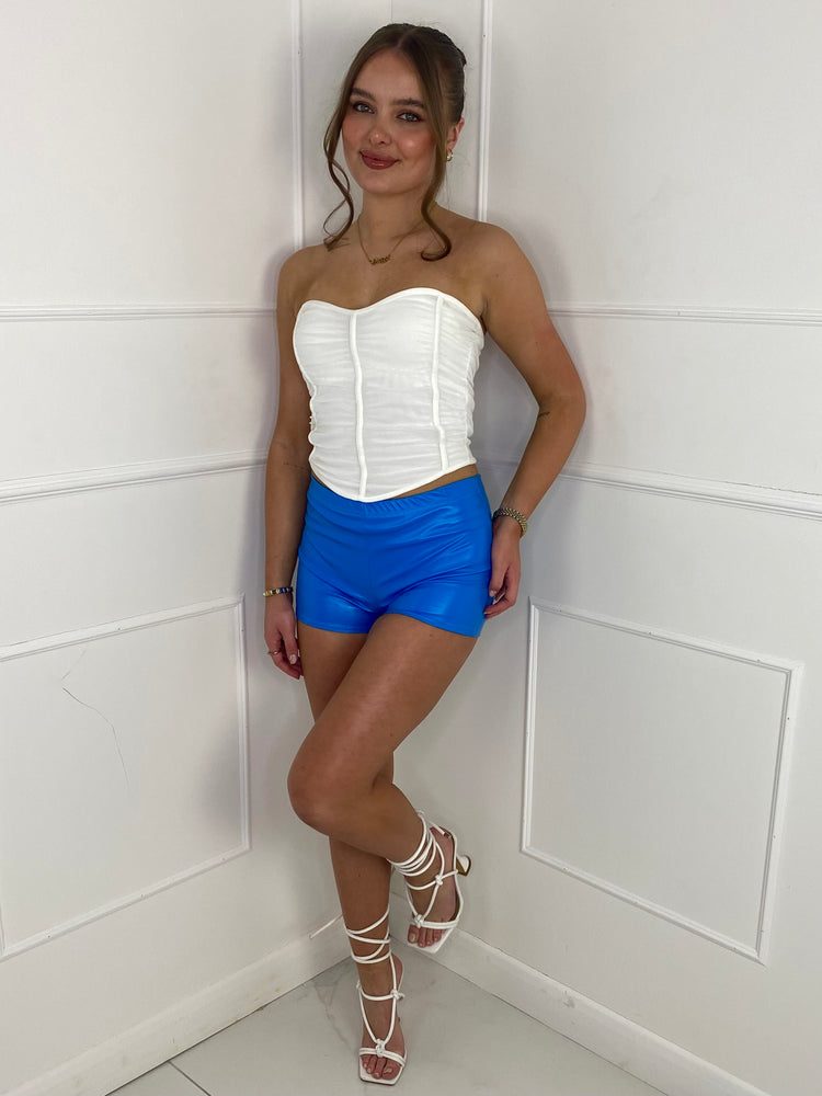 Low Waisted Matte PVC Shorts- Mid Blue