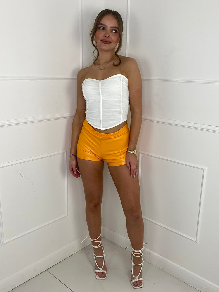 Low Waisted Matte PVC Shorts- Orange