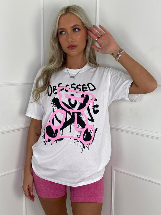Obsessed Teddy Print T-shirt - White