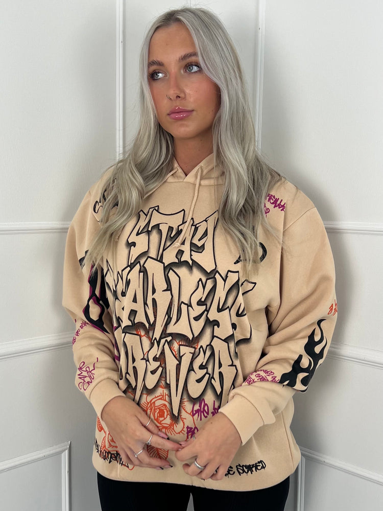 Stay Fearless Graffiti Hoodie - Beige