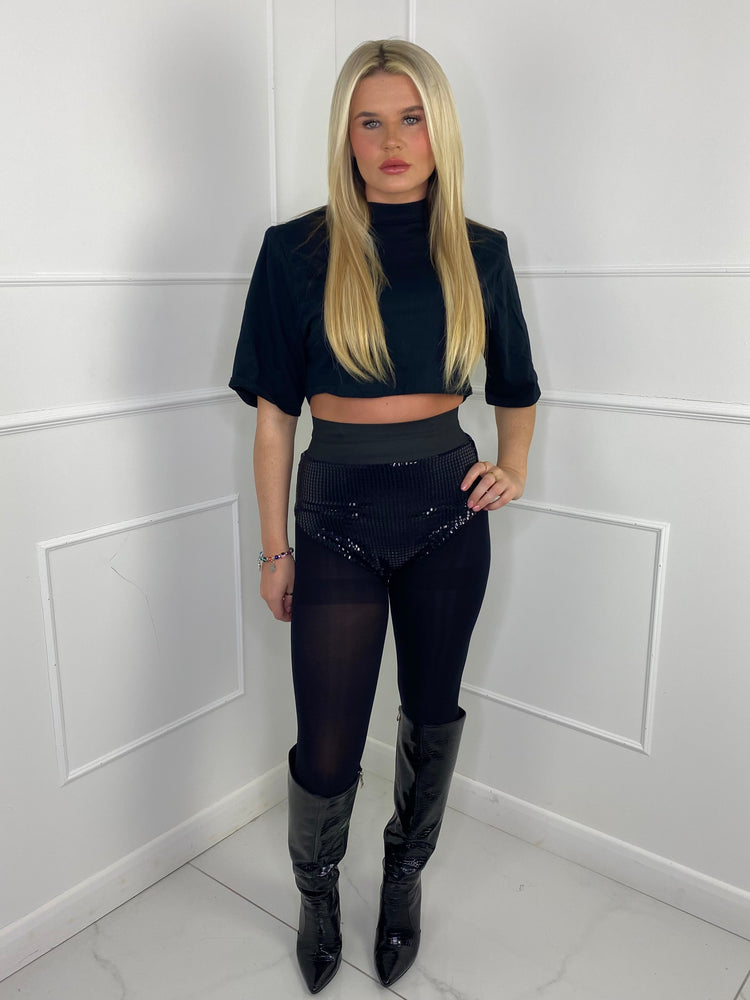 Sequin Knicker Shorts- Black