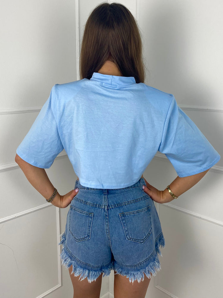 Fringe Hem Denim Shorts- Light Wash