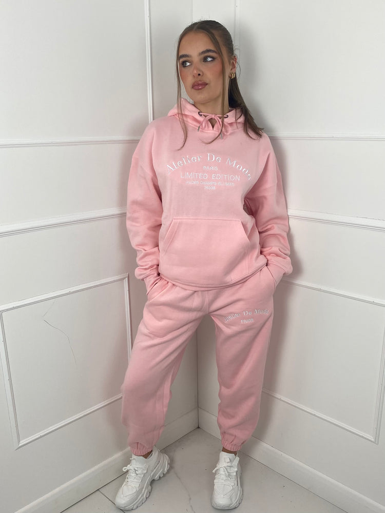 ‘Atelier De Mode' Hooded Tracksuit - Baby pink