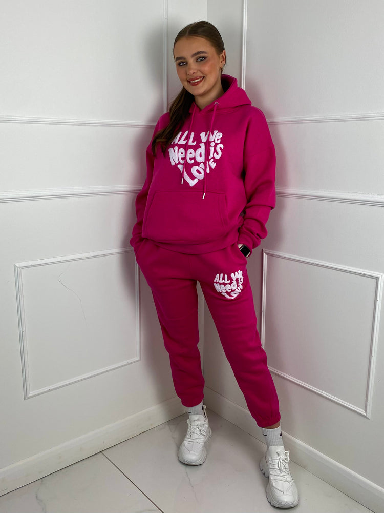 'All We Need Is Love' Hooded Tracksuit- Pink
