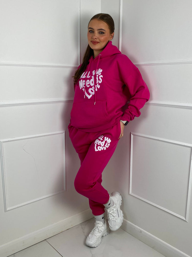 'All We Need Is Love' Hooded Tracksuit- Pink