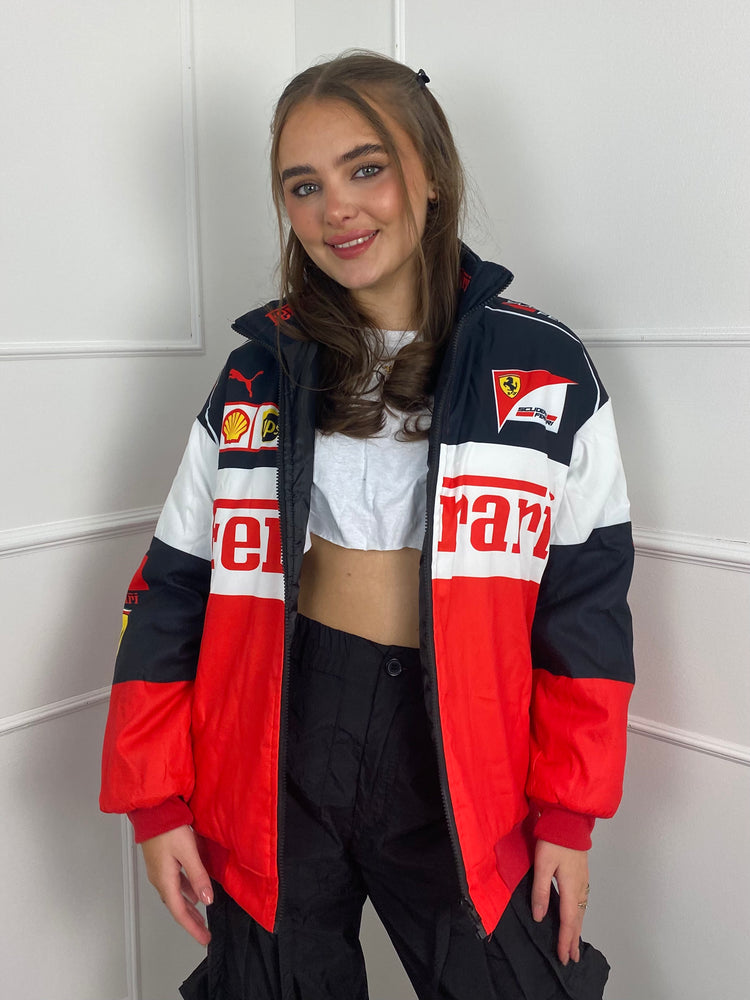 F1 Style Racer Oversized Jacket - Red/White