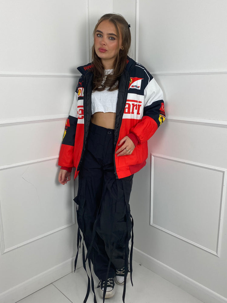 F1 Style Racer Oversized Jacket - Red/White