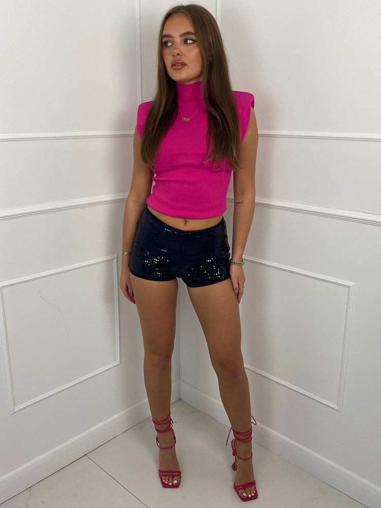 Sequin Low Waisted Shorts- Black