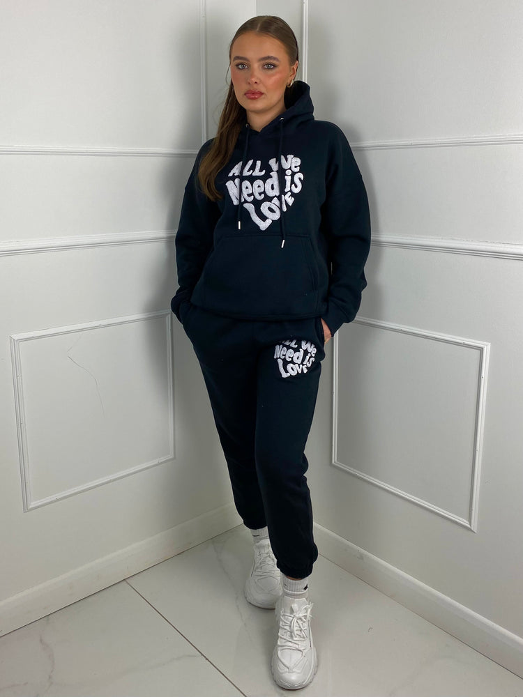 'All We Need Is Love' Hooded Tracksuit- Black