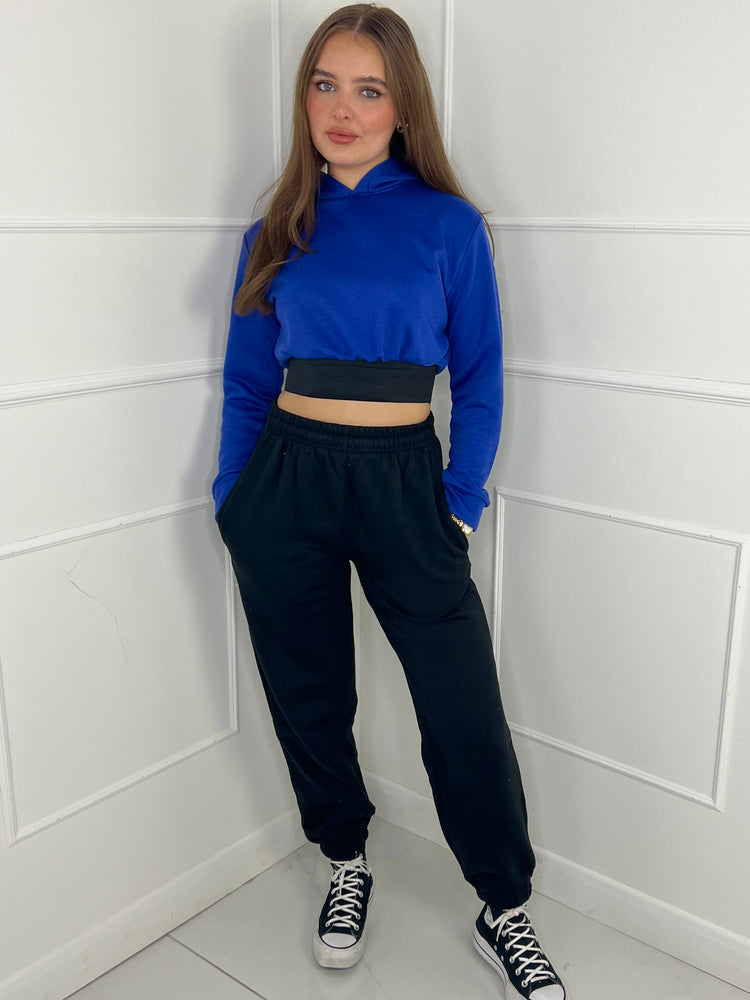 Band Detail Cropped Hoodie - Royal Blue
