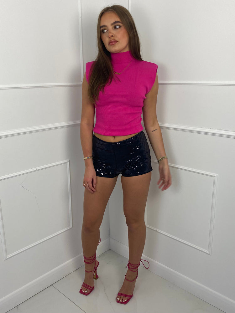 Sequin Low Waisted Shorts- Black