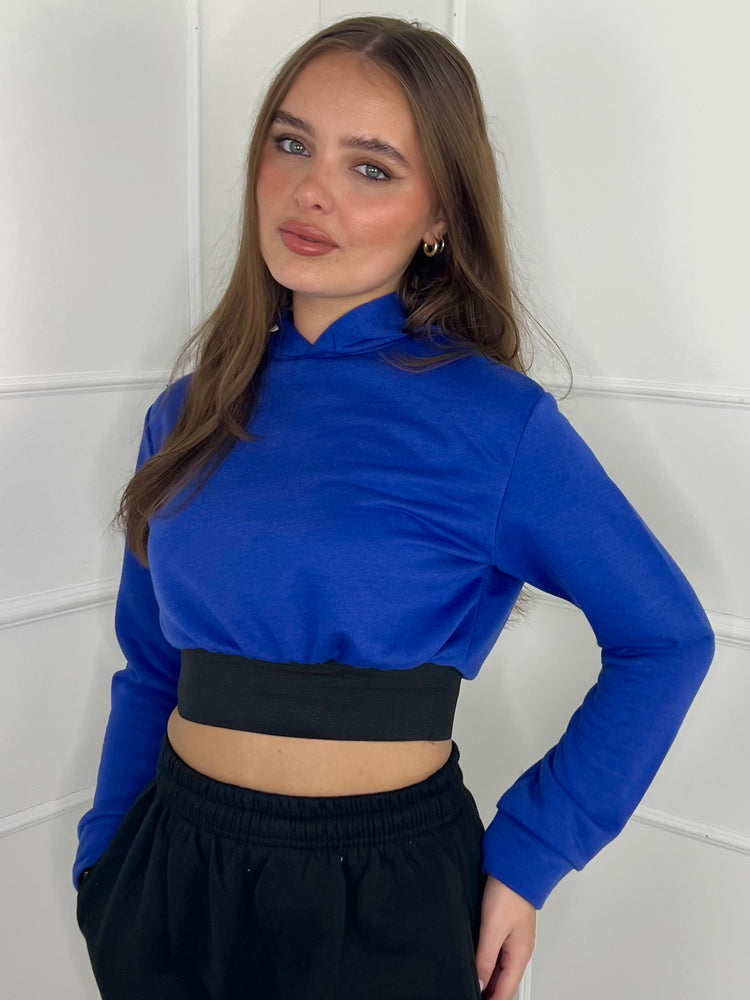 Band Detail Cropped Hoodie - Royal Blue