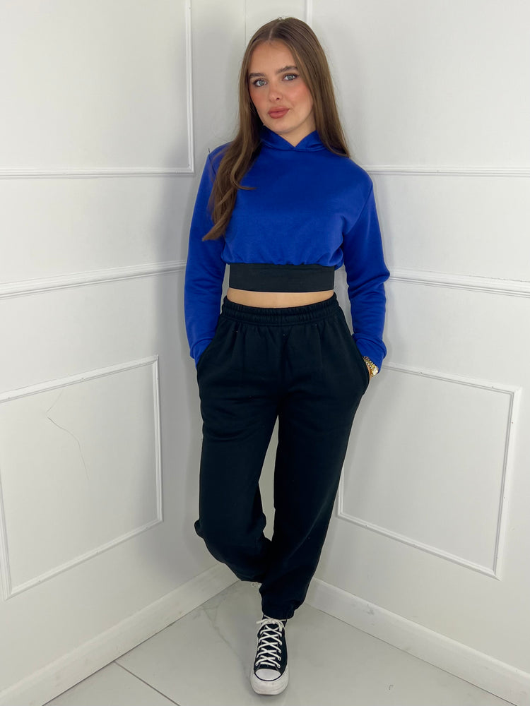 Band Detail Cropped Hoodie - Royal Blue