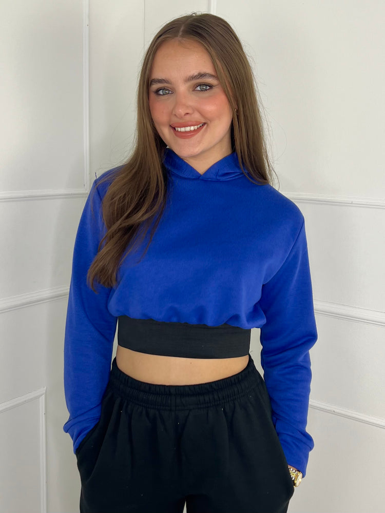 Band Detail Cropped Hoodie - Royal Blue