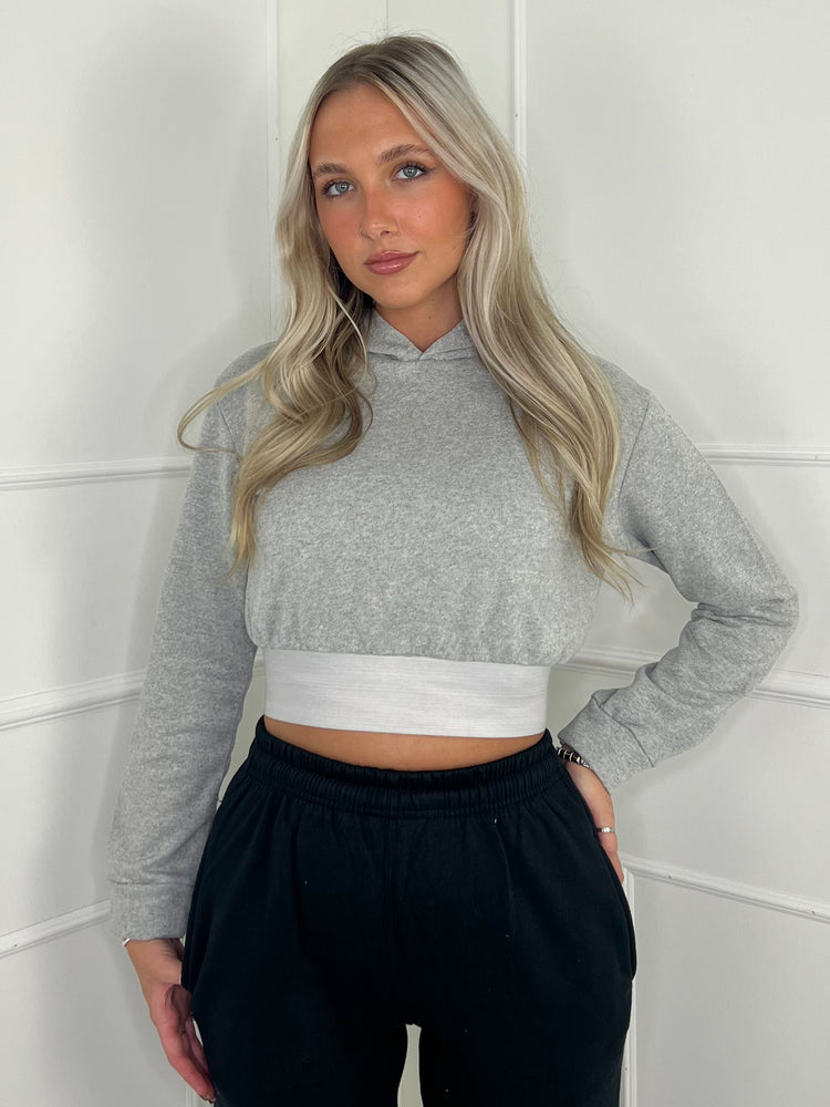 Band Detail Cropped Hoodie - Grey
