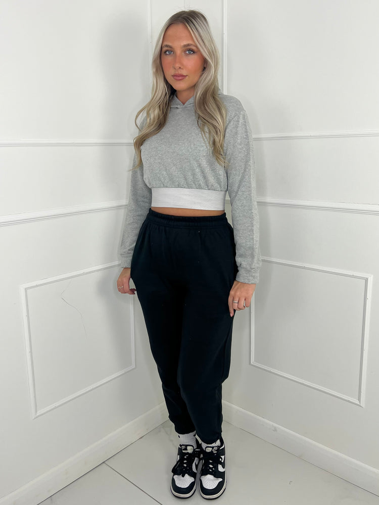 Band Detail Cropped Hoodie - Grey