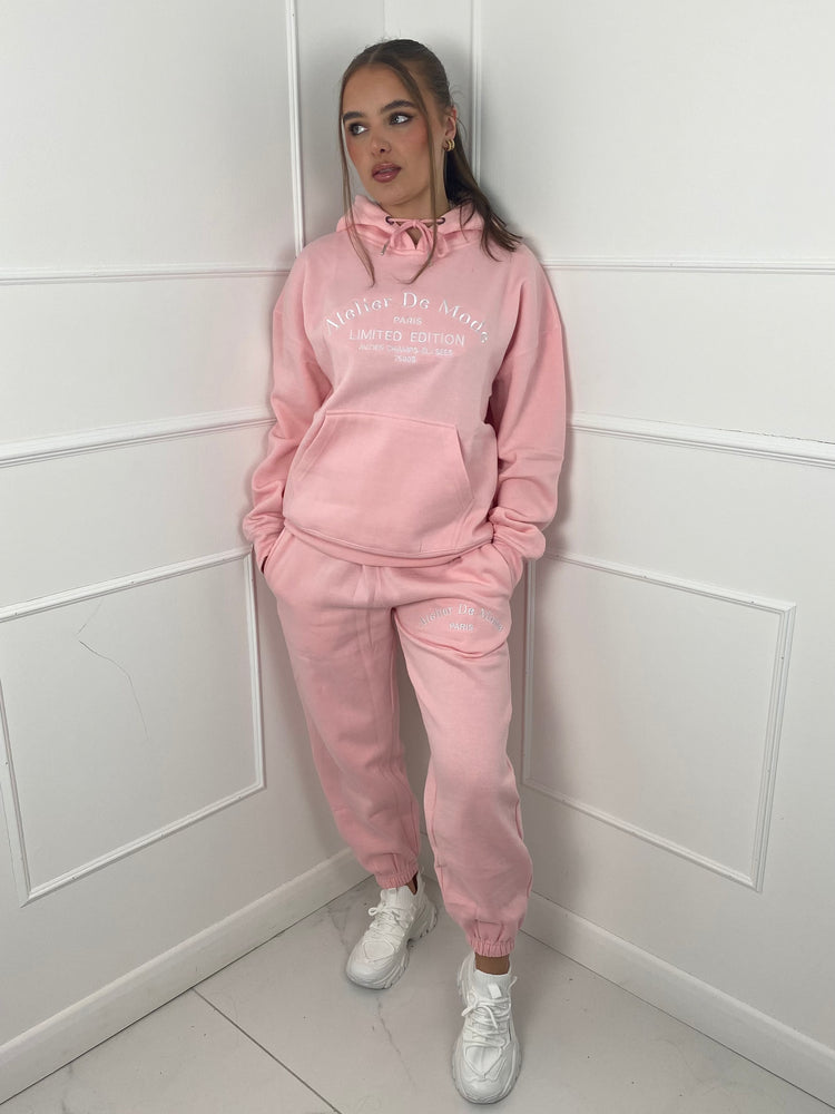 ‘Atelier De Mode' Hooded Tracksuit - Baby pink
