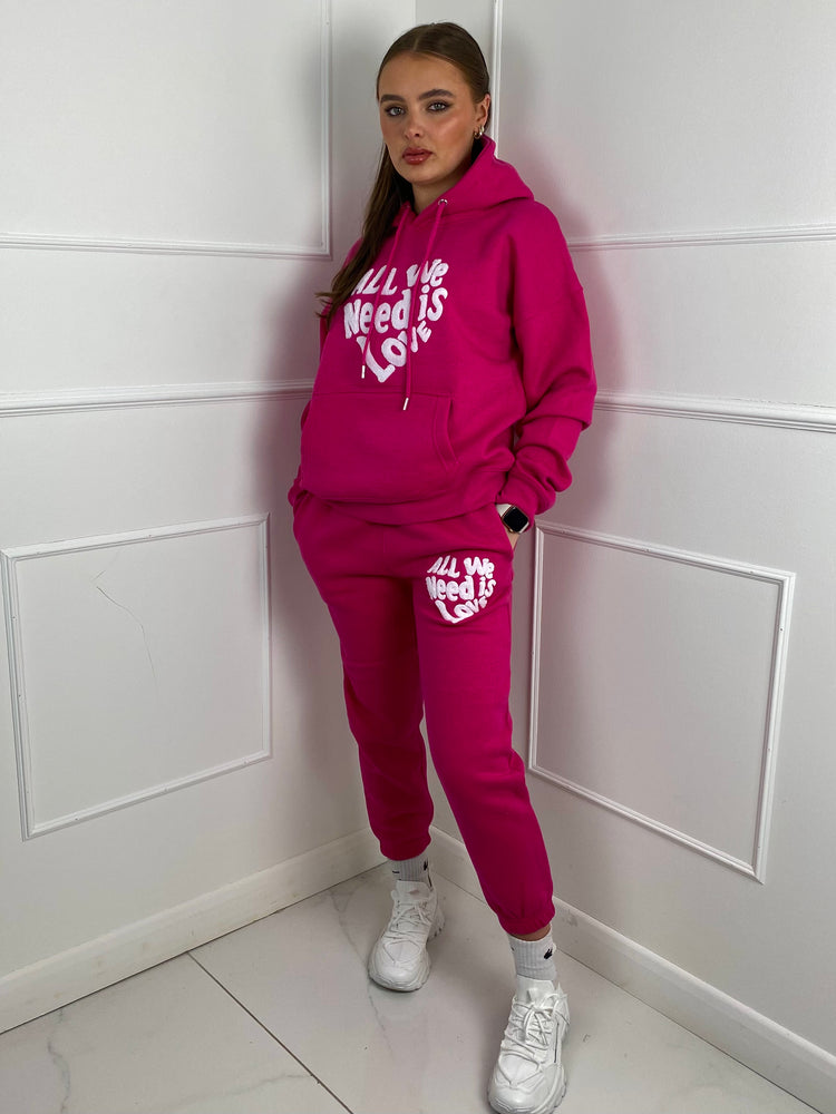 'All We Need Is Love' Hooded Tracksuit- Pink