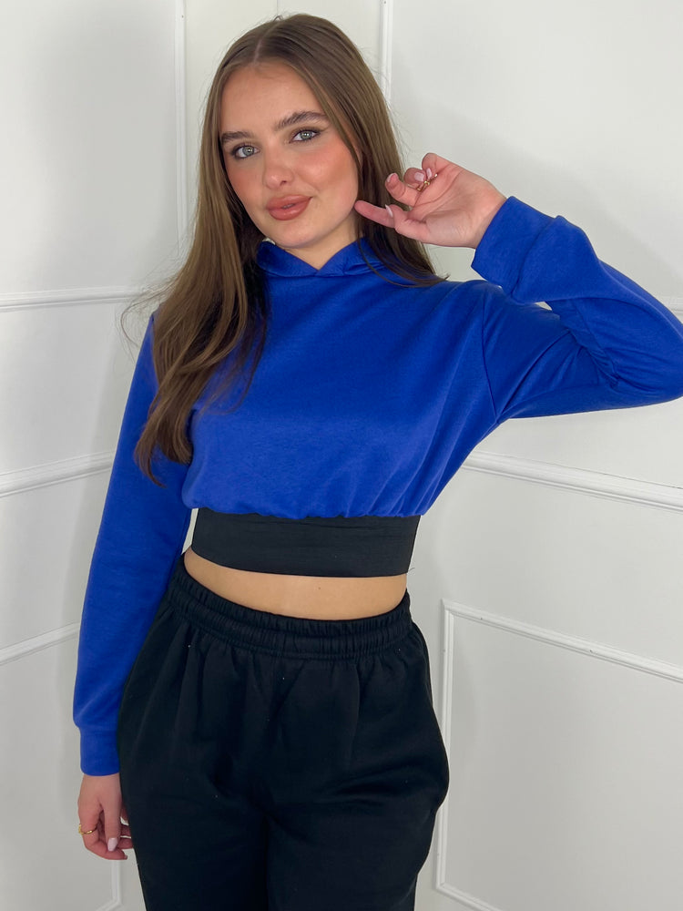 Band Detail Cropped Hoodie - Royal Blue
