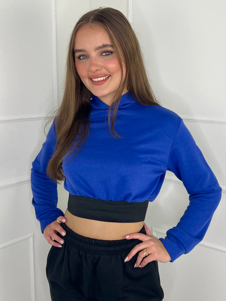 Band Detail Cropped Hoodie - Royal Blue