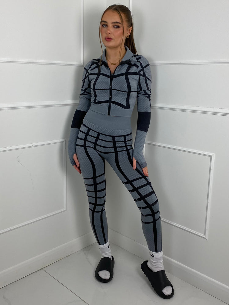 Patterned 3 Piece Gym Set- Grey/Black