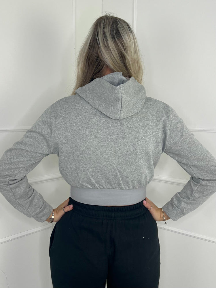 Band Detail Cropped Hoodie - Grey