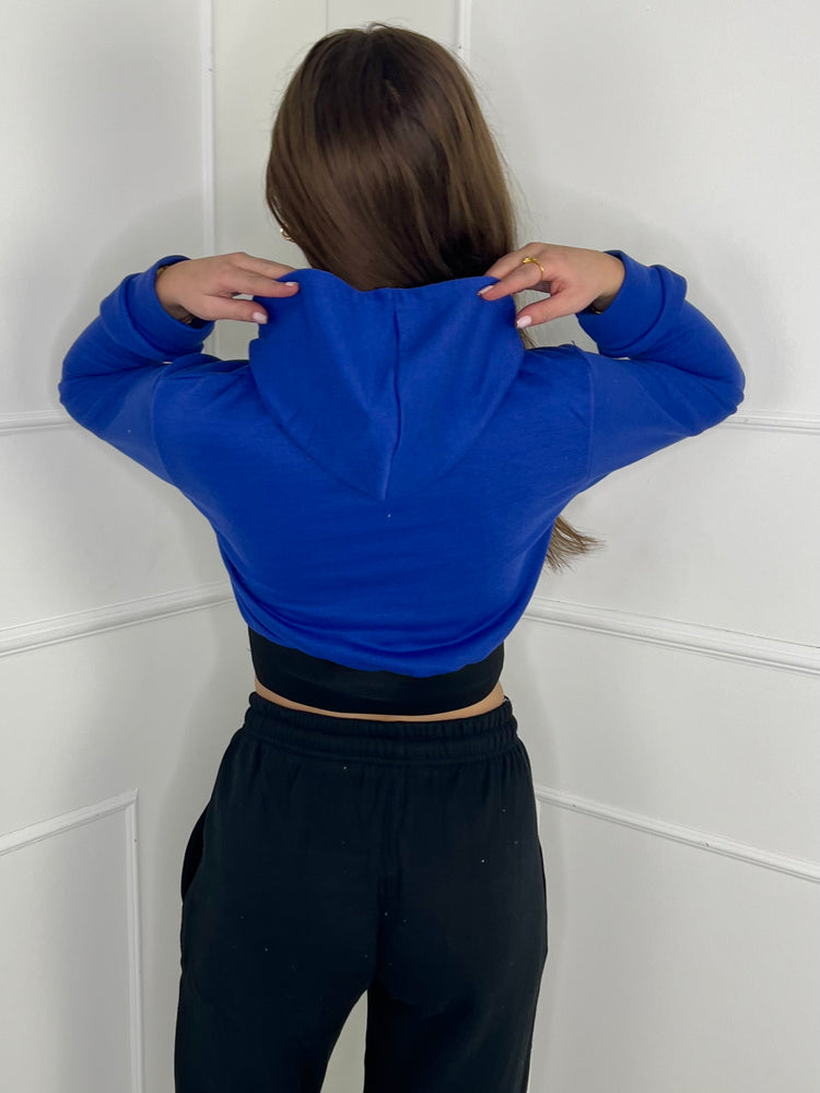 Band Detail Cropped Hoodie - Royal Blue