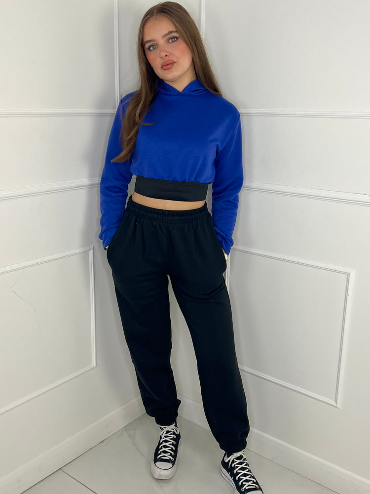 Band Detail Cropped Hoodie - Royal Blue