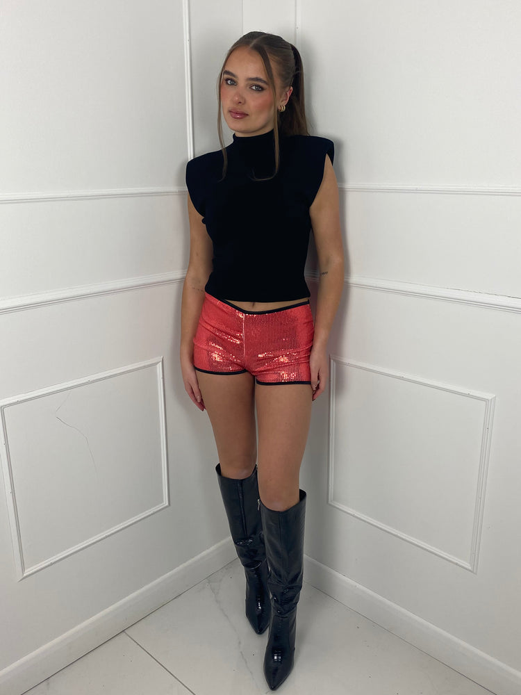 Low Waisted Sequin Shorts - Red
