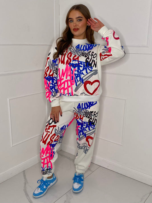 Graffiti Print Tracksuit - White