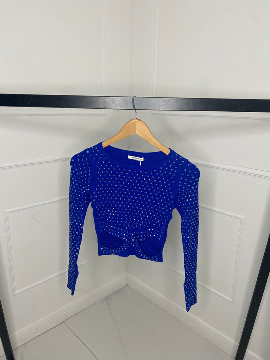 Cross Detail Studded Jumper- Royal Blue