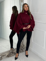 Belted Cape Jacket - Wine