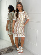 Multi Coloured Collar Detail Crochet Dress - Beige/Sage/White