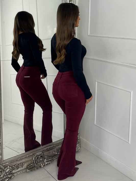 Super Stretch Skinny Flared Jeans - Wine