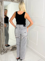 Diamante Pocket Detail Jeans - Grey Denim