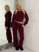 Cinch Waist Cropped Zip Up Tracksuit - Wine