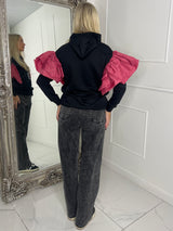 Extreme Frill Oversized Hoodie- Black/Pink