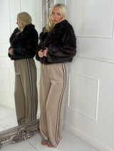 Cropped Collared Faux Fur Jacket - Brown