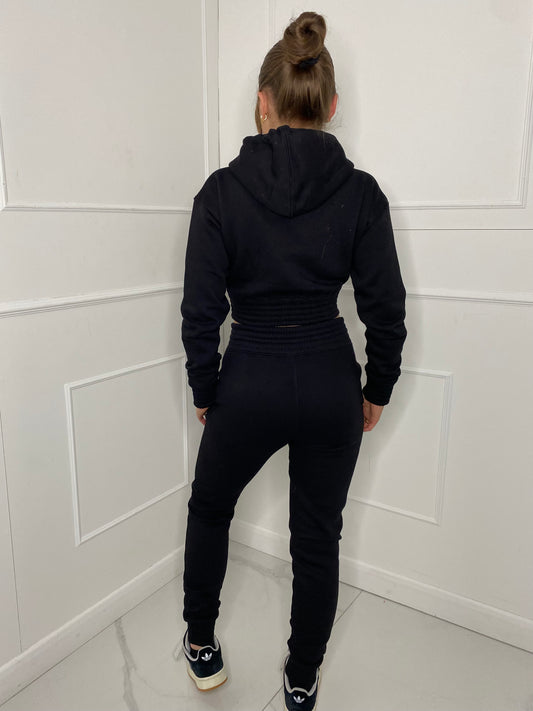 Cropped Hoodie Jogger Tracksuit - Black