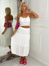 Lace Crochet Strappy Top & Flowy maxi Skirt Co-Ord - White