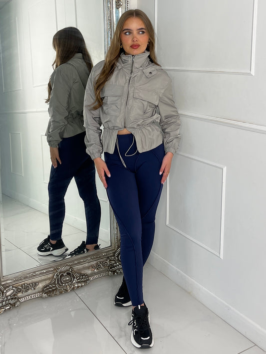 Utility Pocket Front Windbreaker - Light Grey