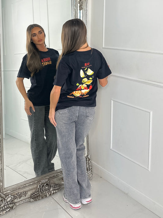 Tequila Sunset Print Tee - Black