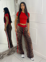 Leopard Print Wide Leg Side Stripe Trousers