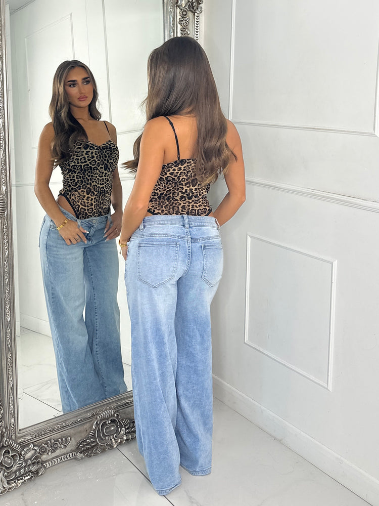 Strappy Ruched Padded Bodysuit - Leopard Print