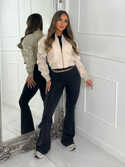Crop Bomber Windbreaker Jacket - Beige