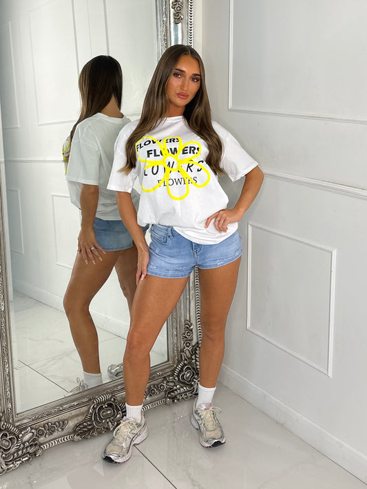 Lemon Flower Detail Oversized Tee - White